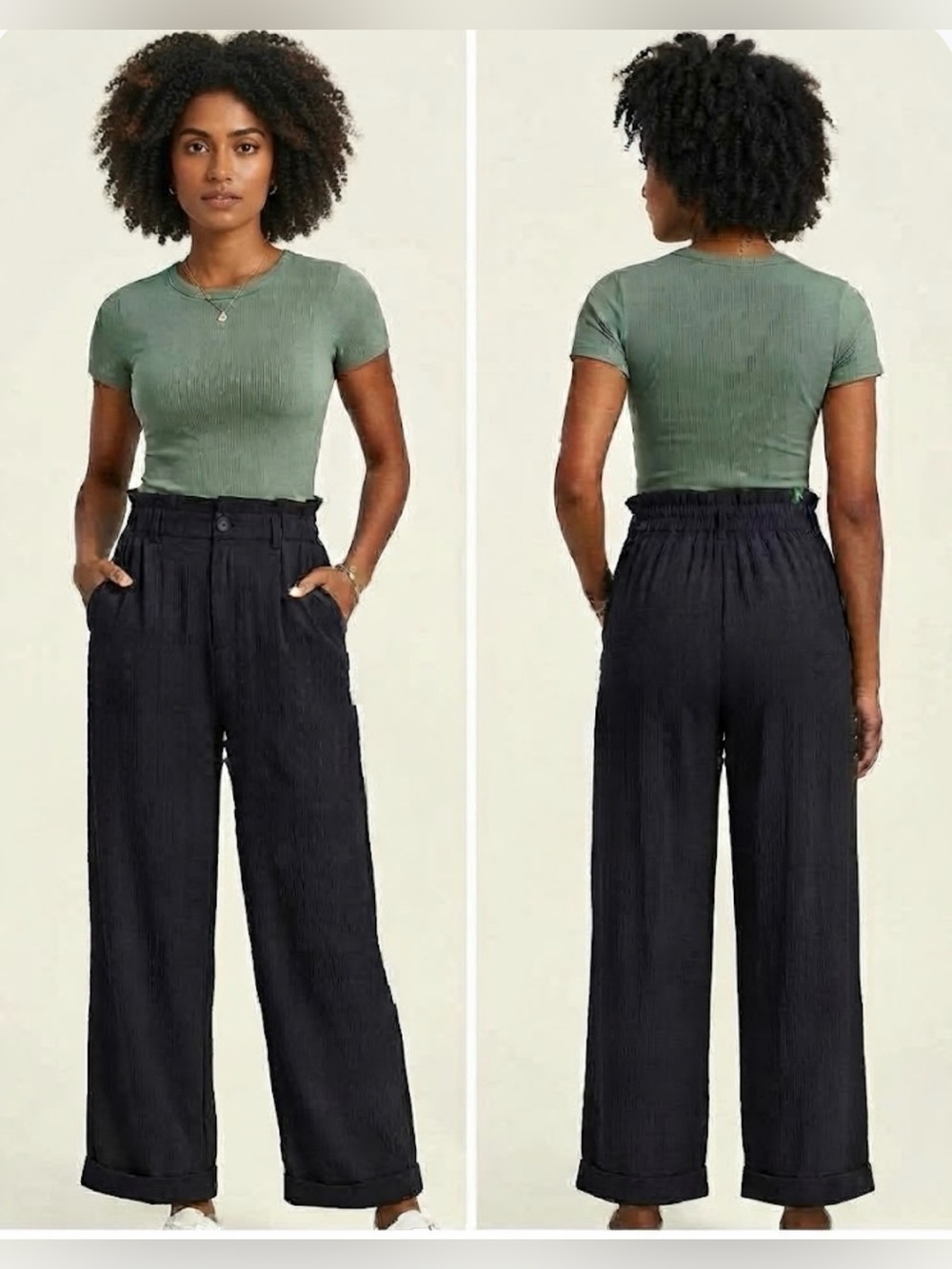 Halara Flex Paper Bag High Waisted Belted Pocket Wide Leg Work Pants Wide Leg